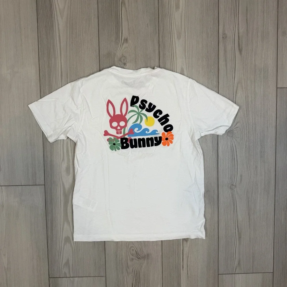 Psycho Bunny T-Shirt Graphic Tee Beach Palms Sun Short Sleeve Youth Sz‎ L 14/16